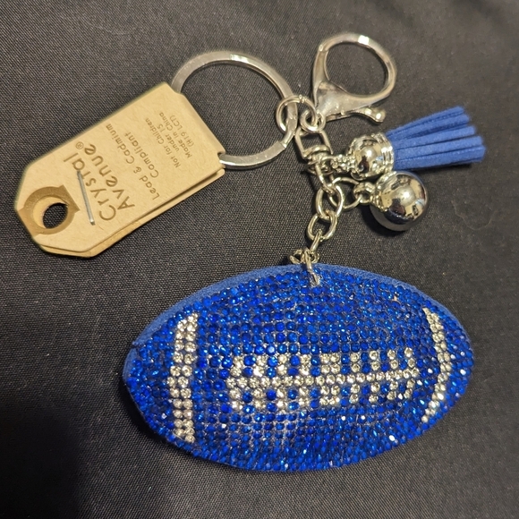 Handbags - Royal blue rhinestone football keychain / bag charm and bonus earrings